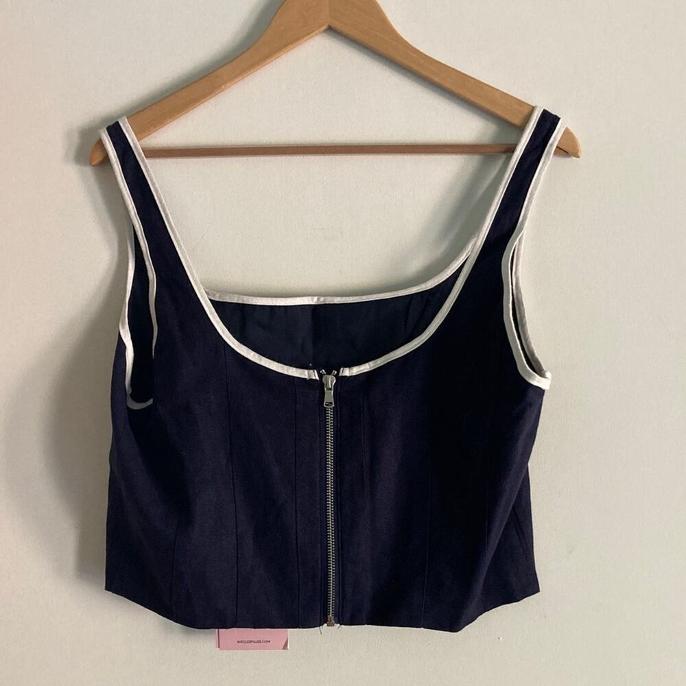 Avec Les Filles Blue Linen Blend Crop Tank Top Size 14 New with Tags